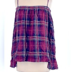 ANTHROPOLOGY CLOTH & STONE soft dark plaid on or off the shoulder top blouse